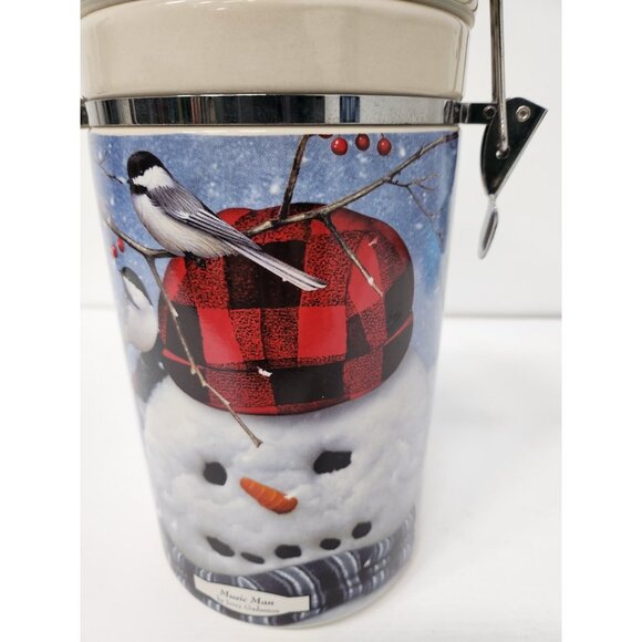 Vintage Thunder Mountain Ceramic Snowman Clamp Canister Kitchen Storage Jar - Picture 2 of 13